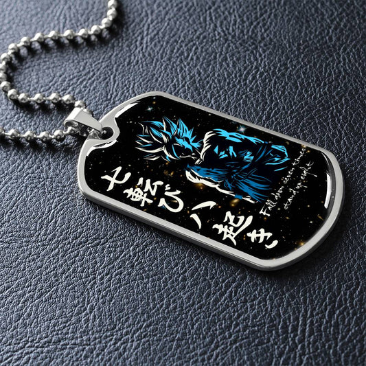 Dragon Ball - Fall Down Seven Times Stand Up Eight - Goku - Supper Saiyan Blue - Galaxy - Black Dog Tag - Dragon Ball Dog Tag - Military Ball Chain - Luxury Dog Tag