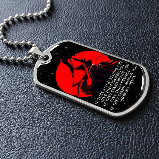 Samurai - IF - Show No Mercy - Bushido - Katana - Ronin - Galaxy - Black Dog Tag - Samurai Dog Tag - Military Ball Chain - Luxury Dog Tag