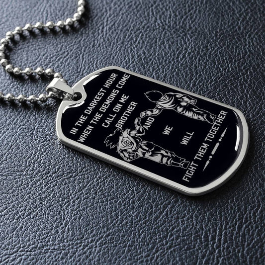 Dragon Ball - Call On Me Brother - Goku - Vegeta - Black Dog Tag - Dragon Ball Dog Tag - Military Ball Chain - Luxury Dog Tag