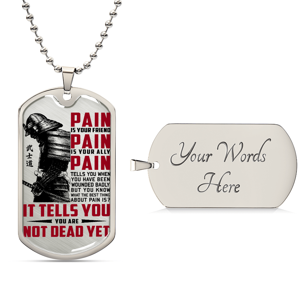 Samurai - PAIN - You Are Not Dead Yet 2 - Bushido - Katana - Ronin - Samurai Dog Tag - Military Ball Chain - Luxury Dog Tag