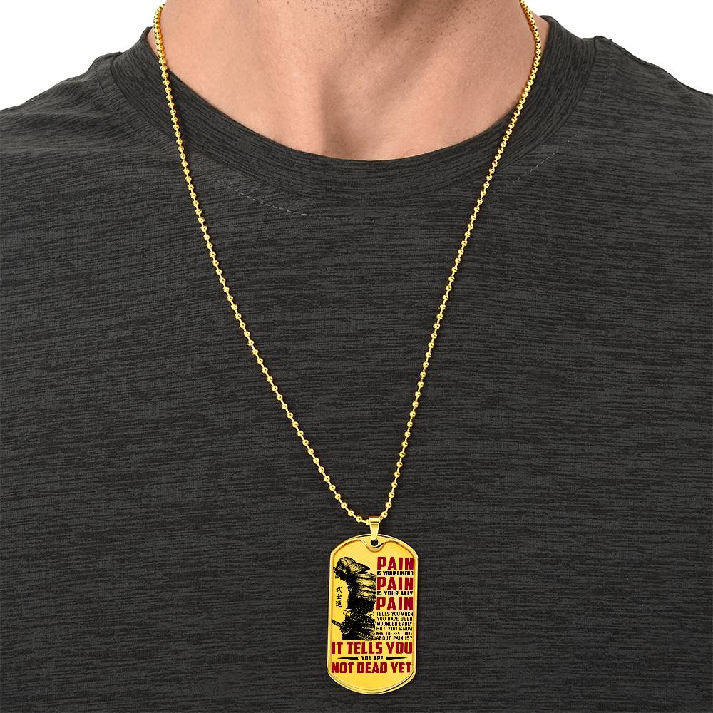 Samurai - PAIN - You Are Not Dead Yet 2 - Bushido - Katana - Ronin - Samurai Dog Tag - Military Ball Chain - Luxury Dog Tag