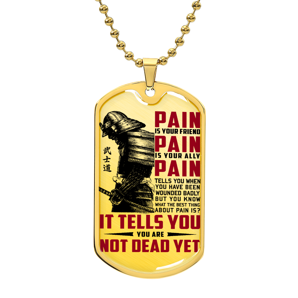 Samurai - PAIN - You Are Not Dead Yet 2 - Bushido - Katana - Ronin - Samurai Dog Tag - Military Ball Chain - Luxury Dog Tag