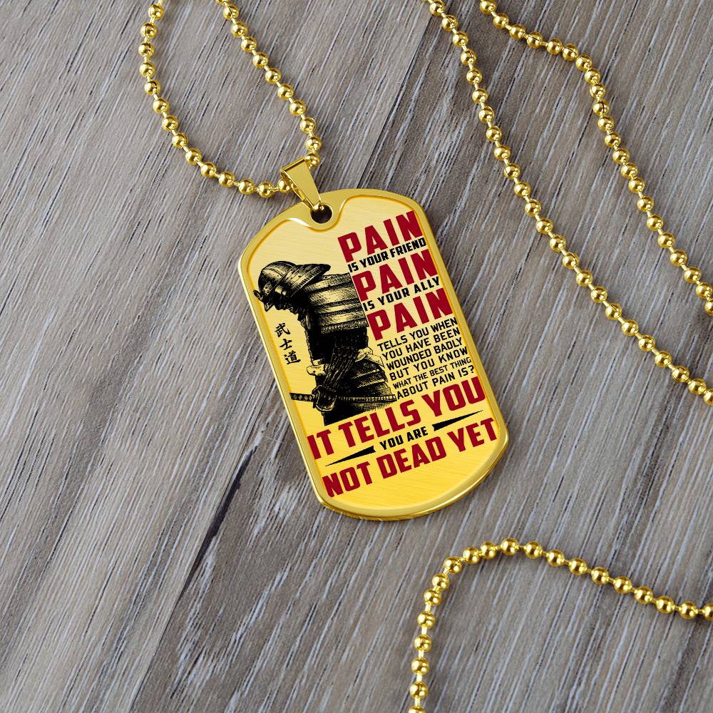 Samurai - PAIN - You Are Not Dead Yet 2 - Bushido - Katana - Ronin - Samurai Dog Tag - Military Ball Chain - Luxury Dog Tag