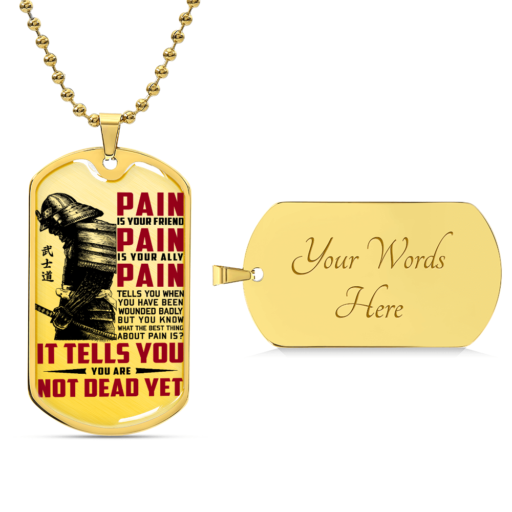 Samurai - PAIN - You Are Not Dead Yet 2 - Bushido - Katana - Ronin - Samurai Dog Tag - Military Ball Chain - Luxury Dog Tag