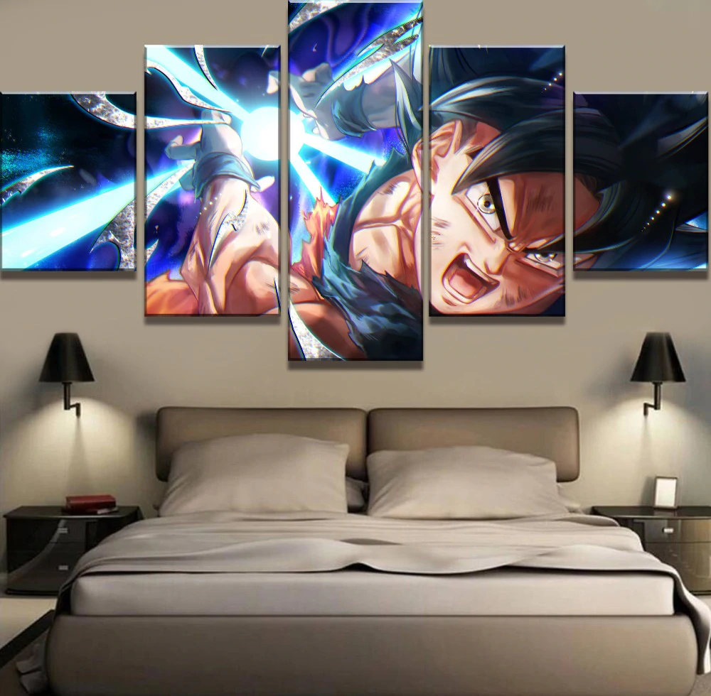 Dragon Ball - 5 Pieces Wall Art - Mastered Ultra Instinct Goku - Printed Wall Pictures Home Decor - Dragon Ball Poster - Dragon Ball Canvas