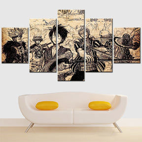 One Piece - 5 Pieces Wall Art - Monkey D. Luffy - Roronoa Zoro - Eustass Kid - Trafalgar D. Water Law - Printed Wall Pictures Home Decor - One Piece Poster - One Piece Canvas
