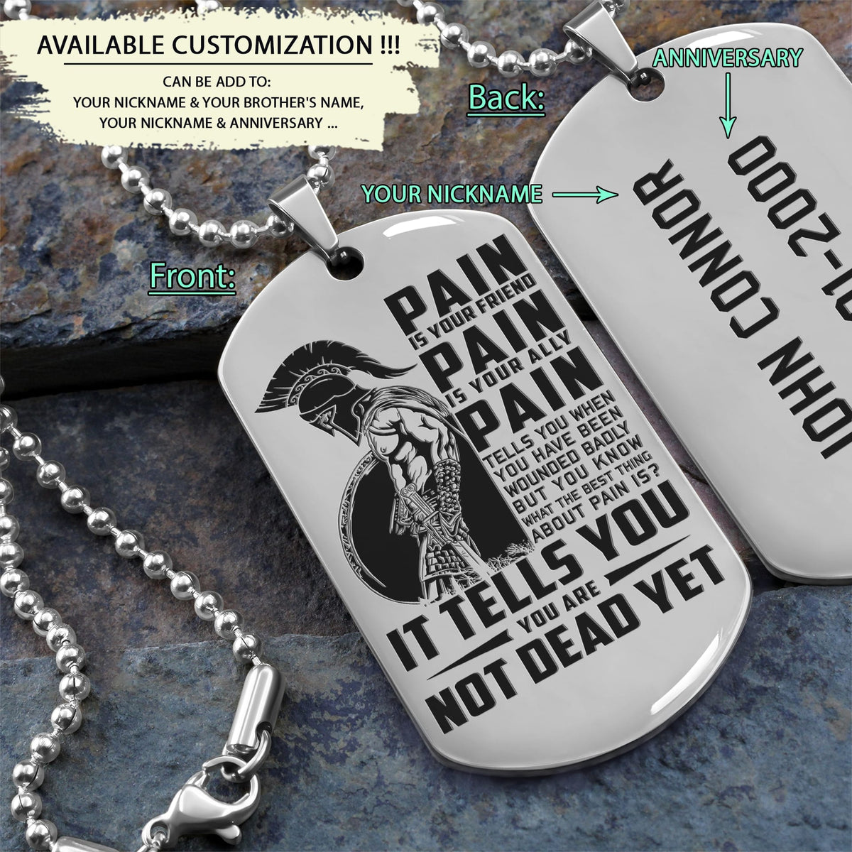 WAD010 - PAIN - You Are Not Dead Yet - Warrior Dog Tag - Engrave Sliver Dog Tag