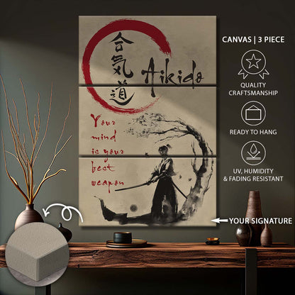 Aikido - 3 Piece Wall Art - AI007 - Your Mind Is Your Best Weapon - Aikido Canvas