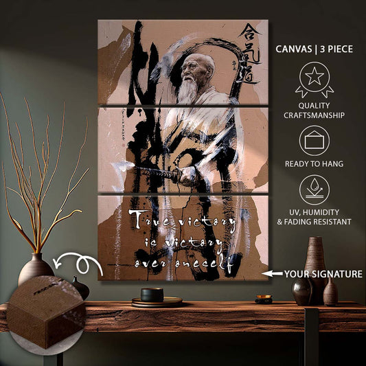 Aikido - 3 Piece Wall Art - AI029 - True Victory Is Victory Over Oneself - Morihei Ueshiba - Aikido Canvas