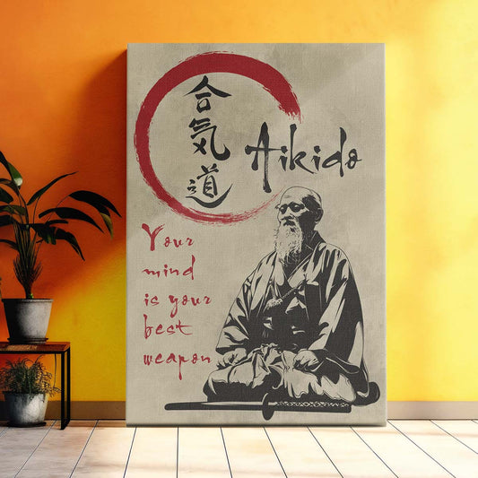 Aikido Wall Art - Aikido Poster - Aikido Canvas - Your Mind Is Your Best Weapon - Morihei Ueshiba - AI003 - Vertical Poster - Vertical Canvas