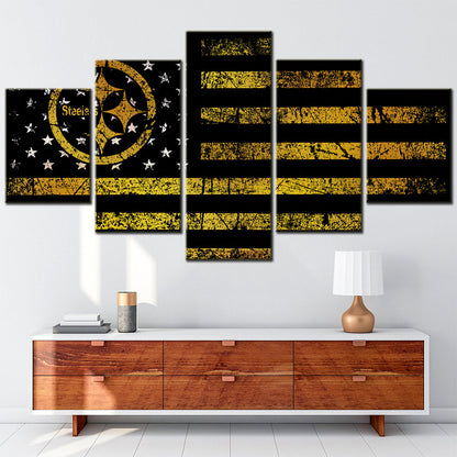 American Football - 5 Pieces Wall Art - AF5078 - Pittsburgh Steelers National Flag Log - American Football Poster - American Football Canvas