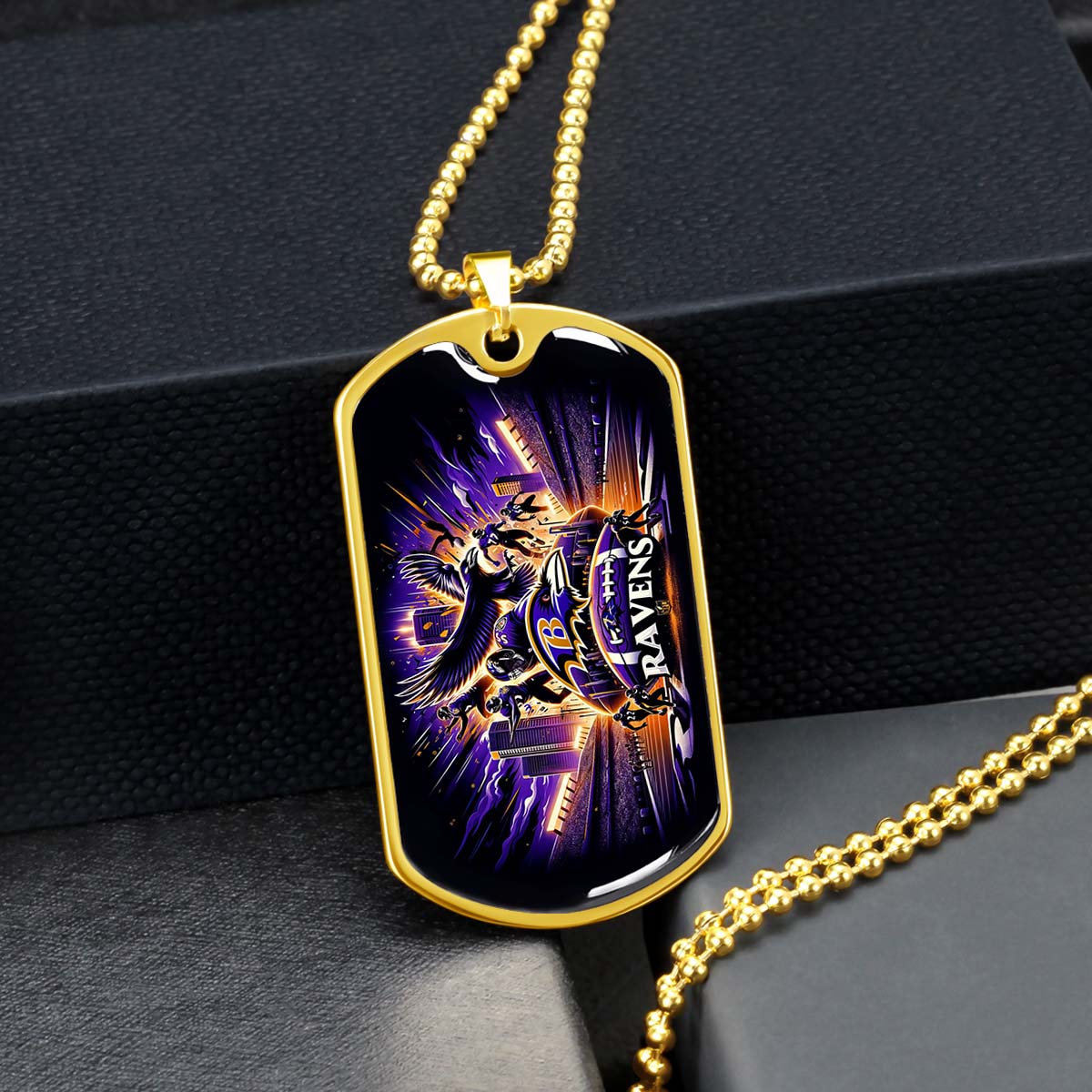 American Football - AFD001 - Baltimore Ravens NFL Super Bowl Spirit - American Football Dog Tag - Military Ball Chain - Luxury Dog Tag