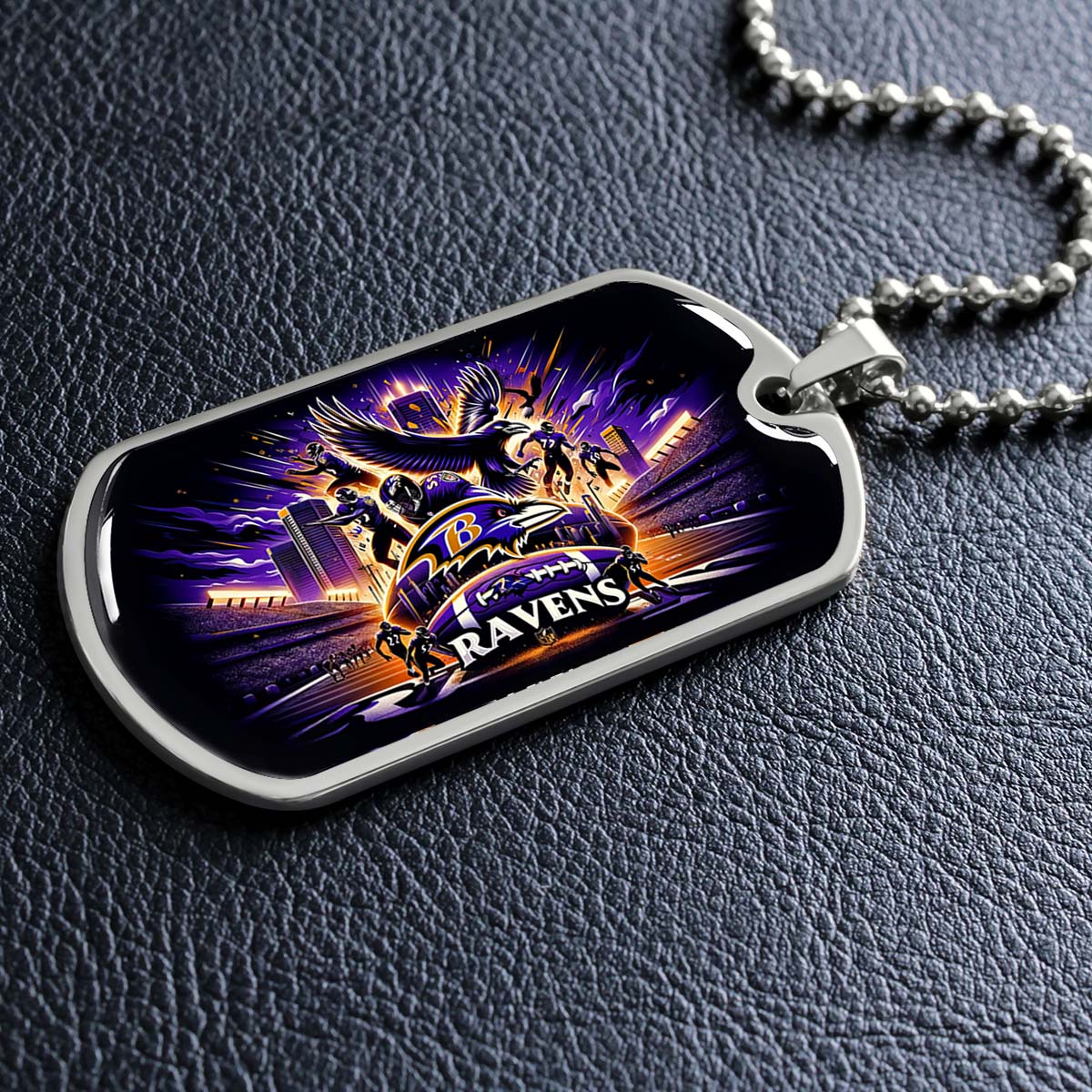American Football - AFD001 - Baltimore Ravens NFL Super Bowl Spirit - American Football Dog Tag - Military Ball Chain - Luxury Dog Tag