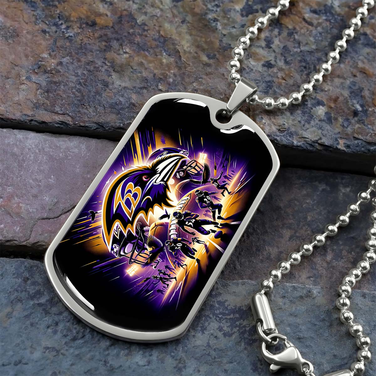 American Football - AFD002 - Baltimore Ravens NFL Team Football - American Football Dog Tag - Military Ball Chain - Luxury Dog Tag