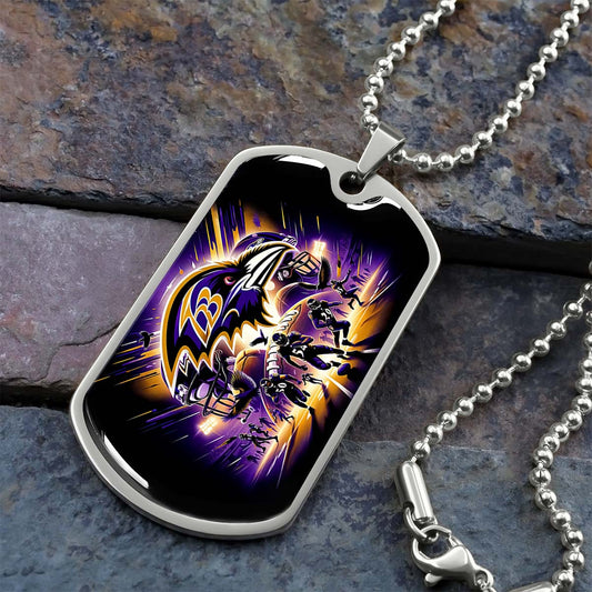 American Football - AFD002 - Baltimore Ravens NFL Team Football - American Football Dog Tag - Military Ball Chain - Luxury Dog Tag