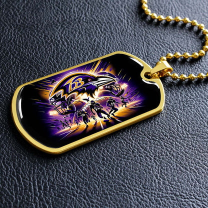 American Football - AFD002 - Baltimore Ravens NFL Team Football - American Football Dog Tag - Military Ball Chain - Luxury Dog Tag