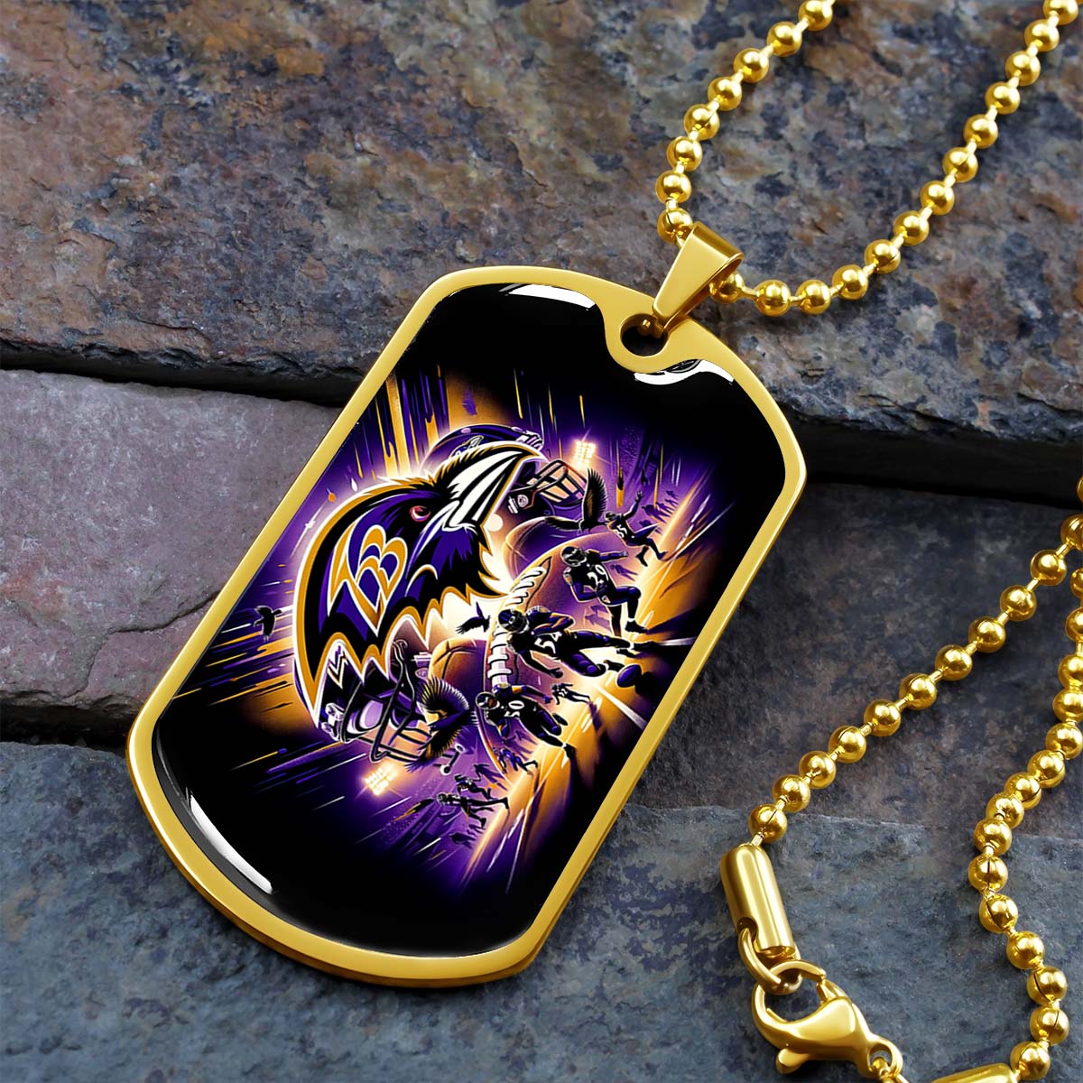American Football - AFD002 - Baltimore Ravens NFL Team Football - American Football Dog Tag - Military Ball Chain - Luxury Dog Tag