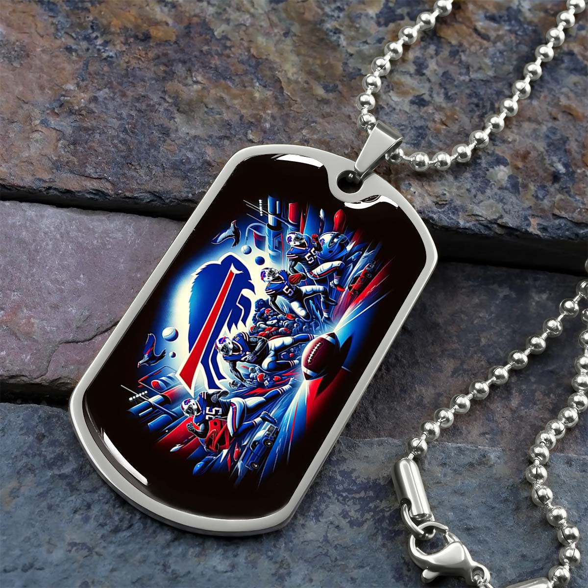 American Football - AFD003 - Buffalo Bills NFL Super Bowl Team - American Football Dog Tag - Military Ball Chain - Luxury Dog Tag
