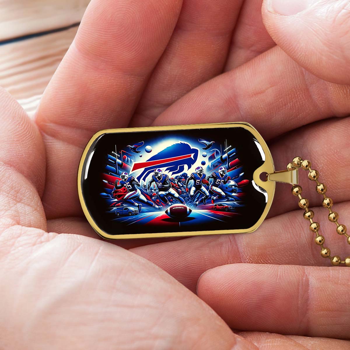 American Football - AFD003 - Buffalo Bills NFL Super Bowl Team - American Football Dog Tag - Military Ball Chain - Luxury Dog Tag