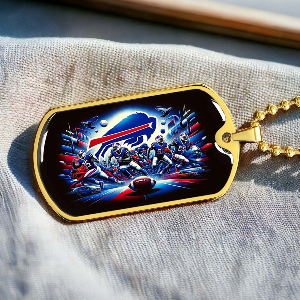 American Football - AFD003 - Buffalo Bills NFL Super Bowl Team - American Football Dog Tag - Military Ball Chain - Luxury Dog Tag