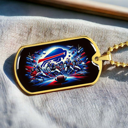American Football - AFD003 - Buffalo Bills NFL Super Bowl Team - American Football Dog Tag - Military Ball Chain - Luxury Dog Tag