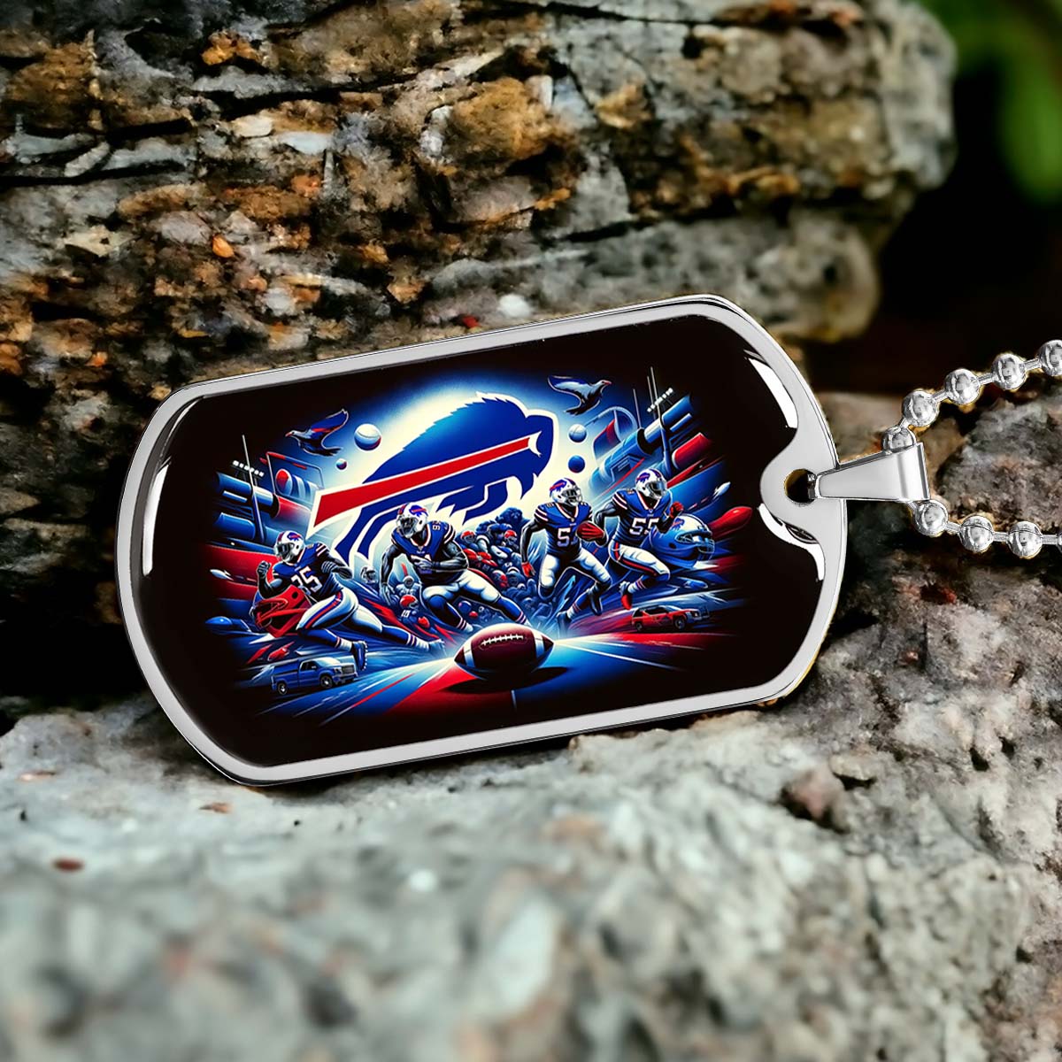 American Football - AFD003 - Buffalo Bills NFL Super Bowl Team - American Football Dog Tag - Military Ball Chain - Luxury Dog Tag