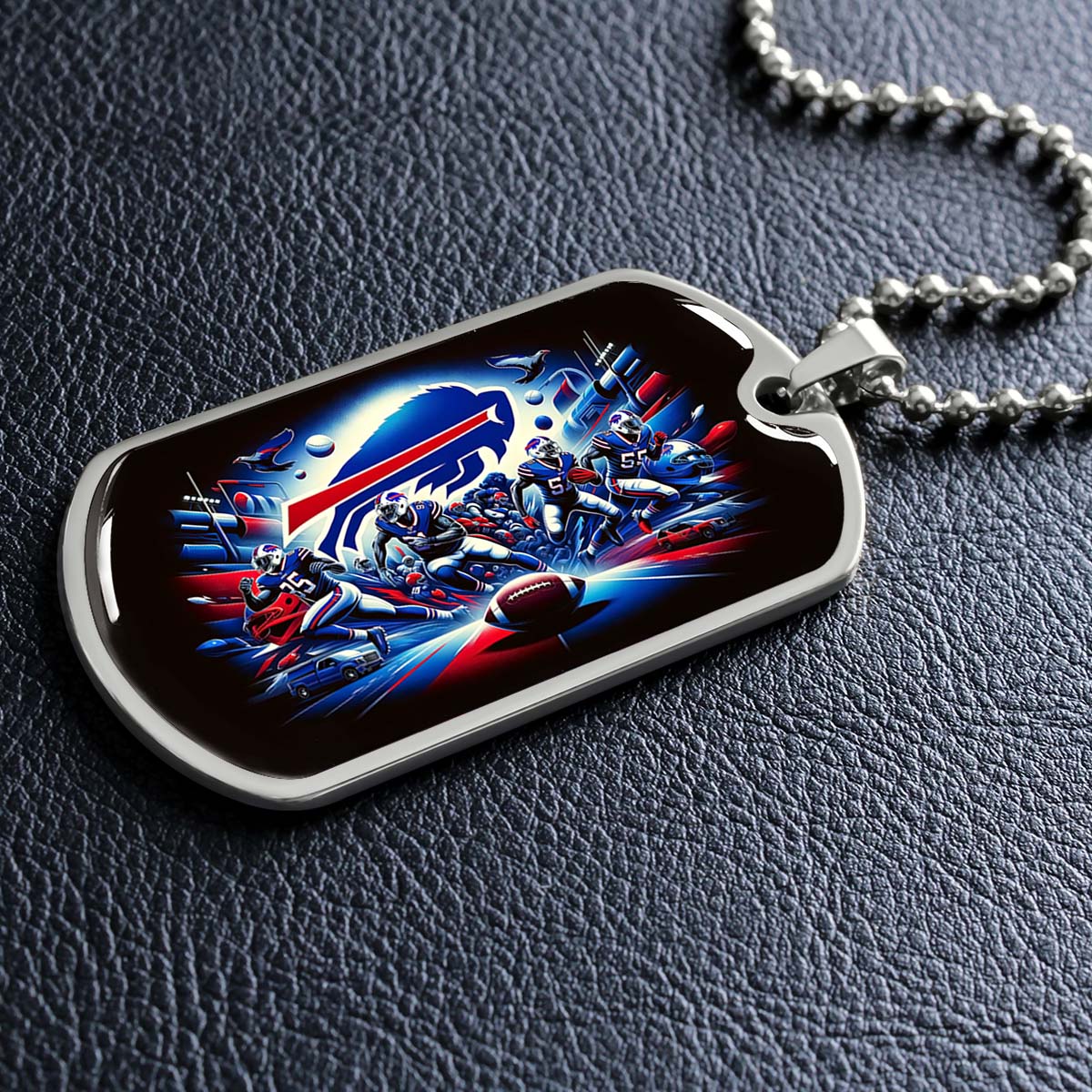 American Football - AFD003 - Buffalo Bills NFL Super Bowl Team - American Football Dog Tag - Military Ball Chain - Luxury Dog Tag