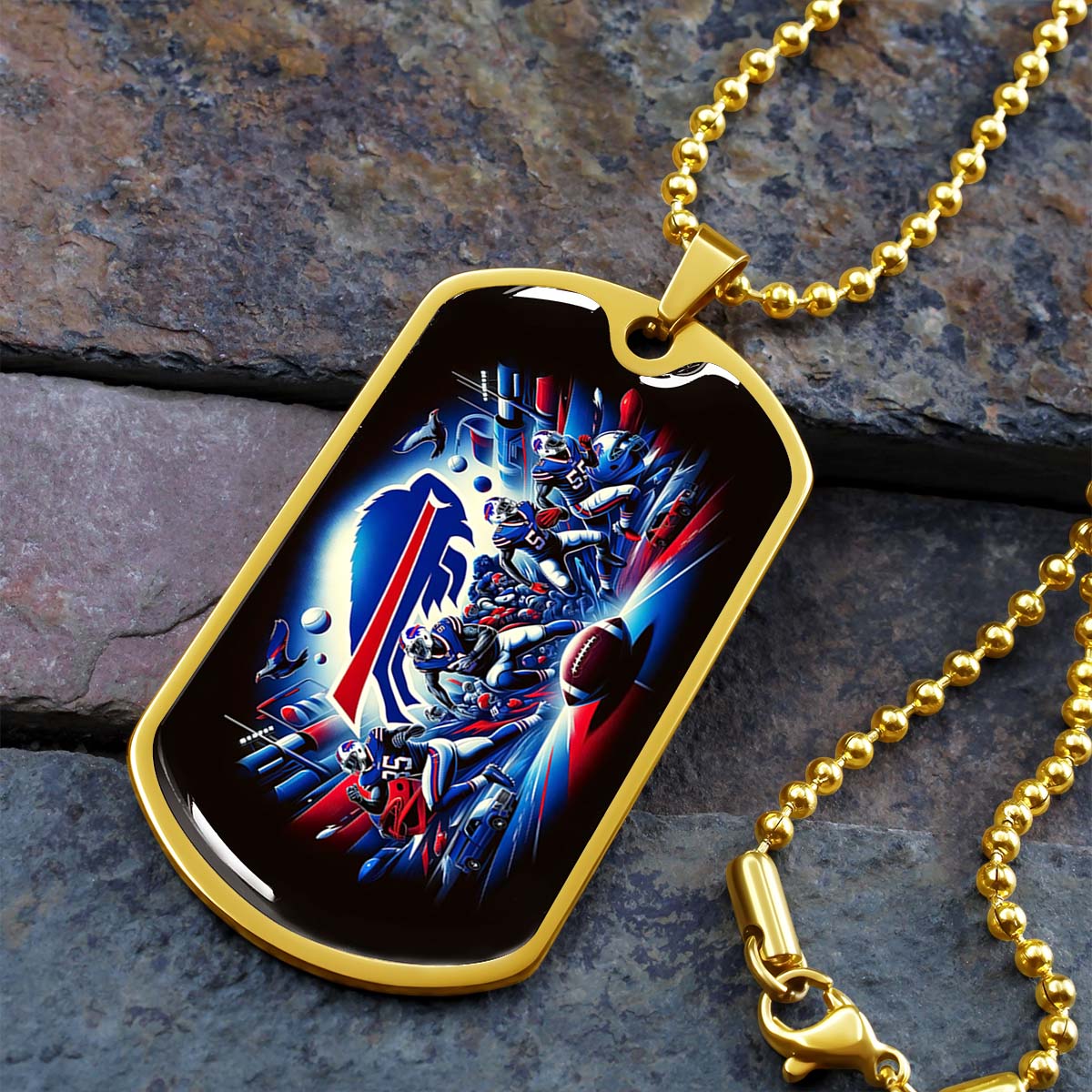 American Football - AFD003 - Buffalo Bills NFL Super Bowl Team - American Football Dog Tag - Military Ball Chain - Luxury Dog Tag