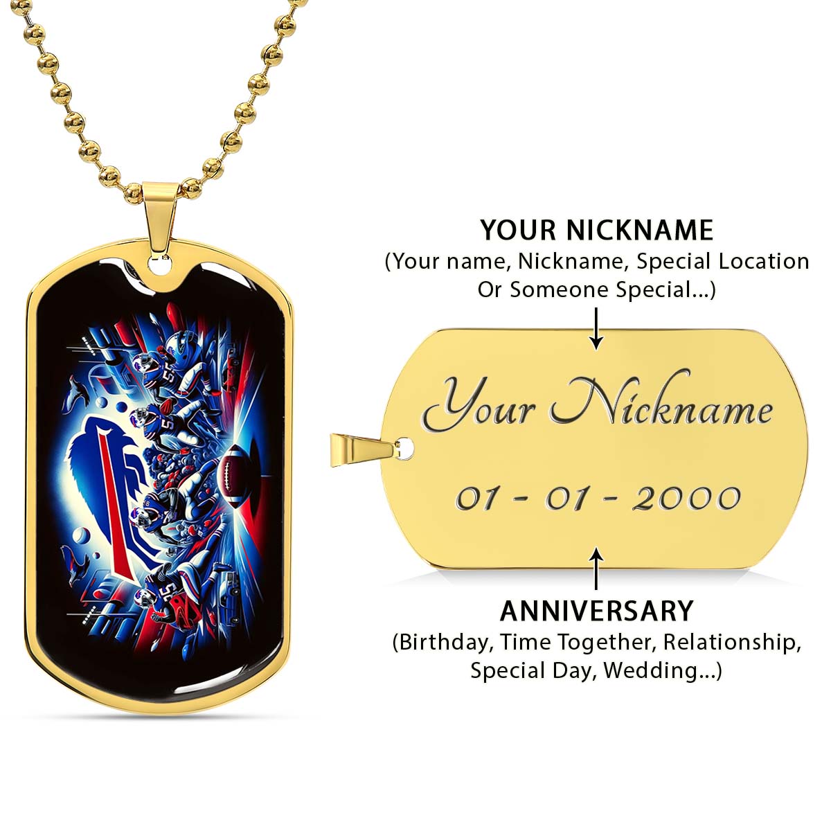 American Football - AFD003 - Buffalo Bills NFL Super Bowl Team - American Football Dog Tag - Military Ball Chain - Luxury Dog Tag