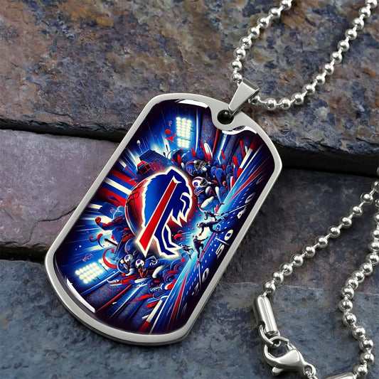 American Football - AFD004 - Buffalo Bills Super Bowl Spirit - NFL Football - American Football Dog Tag - Military Ball Chain - Luxury Dog Tag