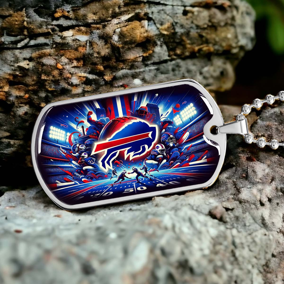 American Football - AFD004 - Buffalo Bills Super Bowl Spirit - NFL Football - American Football Dog Tag - Military Ball Chain - Luxury Dog Tag