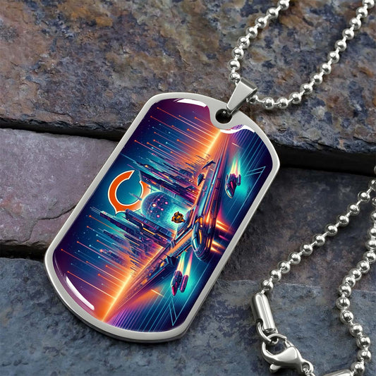 American Football - AFD006 - Chicago Bears Futuristic City - American Football Dog Tag - Military Ball Chain - Luxury Dog Tag