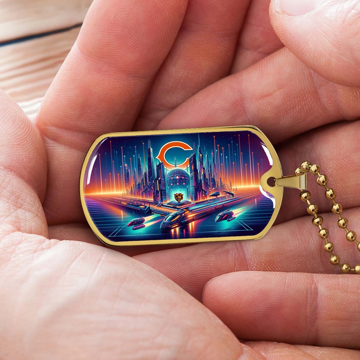 American Football - AFD006 - Chicago Bears Futuristic City - American Football Dog Tag - Military Ball Chain - Luxury Dog Tag