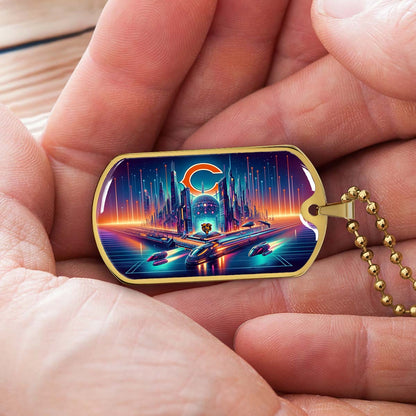 American Football - AFD006 - Chicago Bears Futuristic City - American Football Dog Tag - Military Ball Chain - Luxury Dog Tag