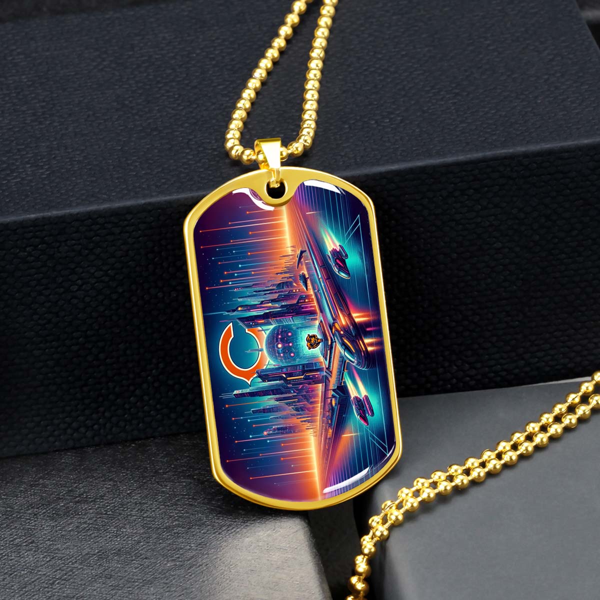 American Football - AFD006 - Chicago Bears Futuristic City - American Football Dog Tag - Military Ball Chain - Luxury Dog Tag