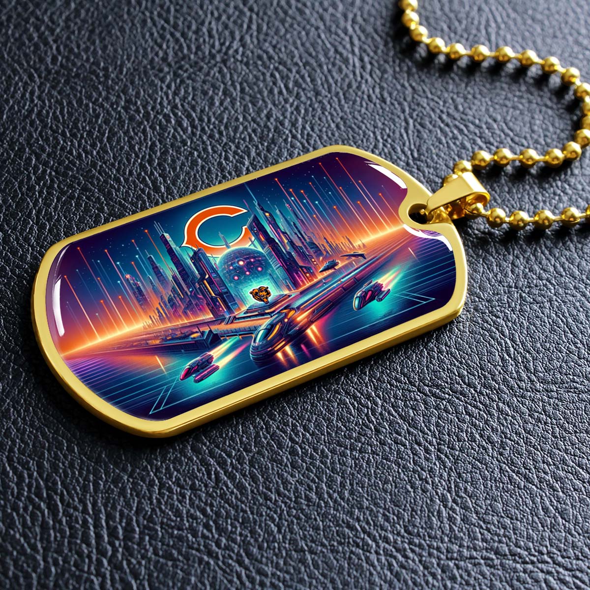 American Football - AFD006 - Chicago Bears Futuristic City - American Football Dog Tag - Military Ball Chain - Luxury Dog Tag