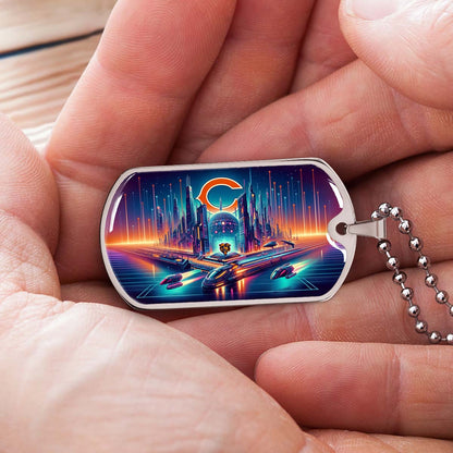 American Football - AFD006 - Chicago Bears Futuristic City - American Football Dog Tag - Military Ball Chain - Luxury Dog Tag