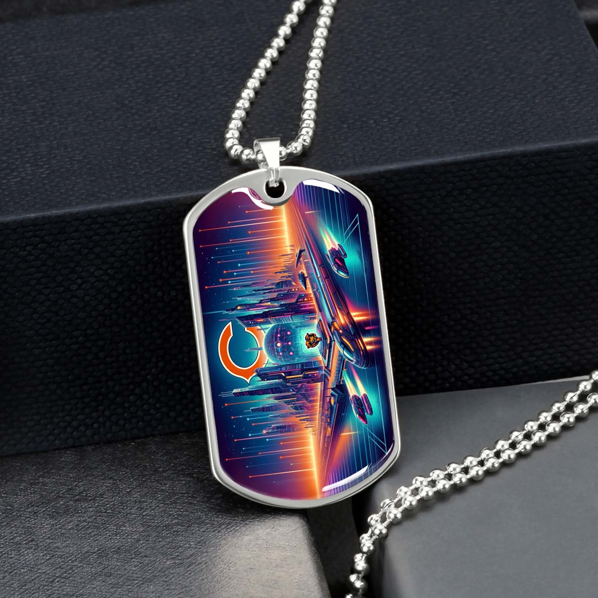 American Football - AFD006 - Chicago Bears Futuristic City - American Football Dog Tag - Military Ball Chain - Luxury Dog Tag