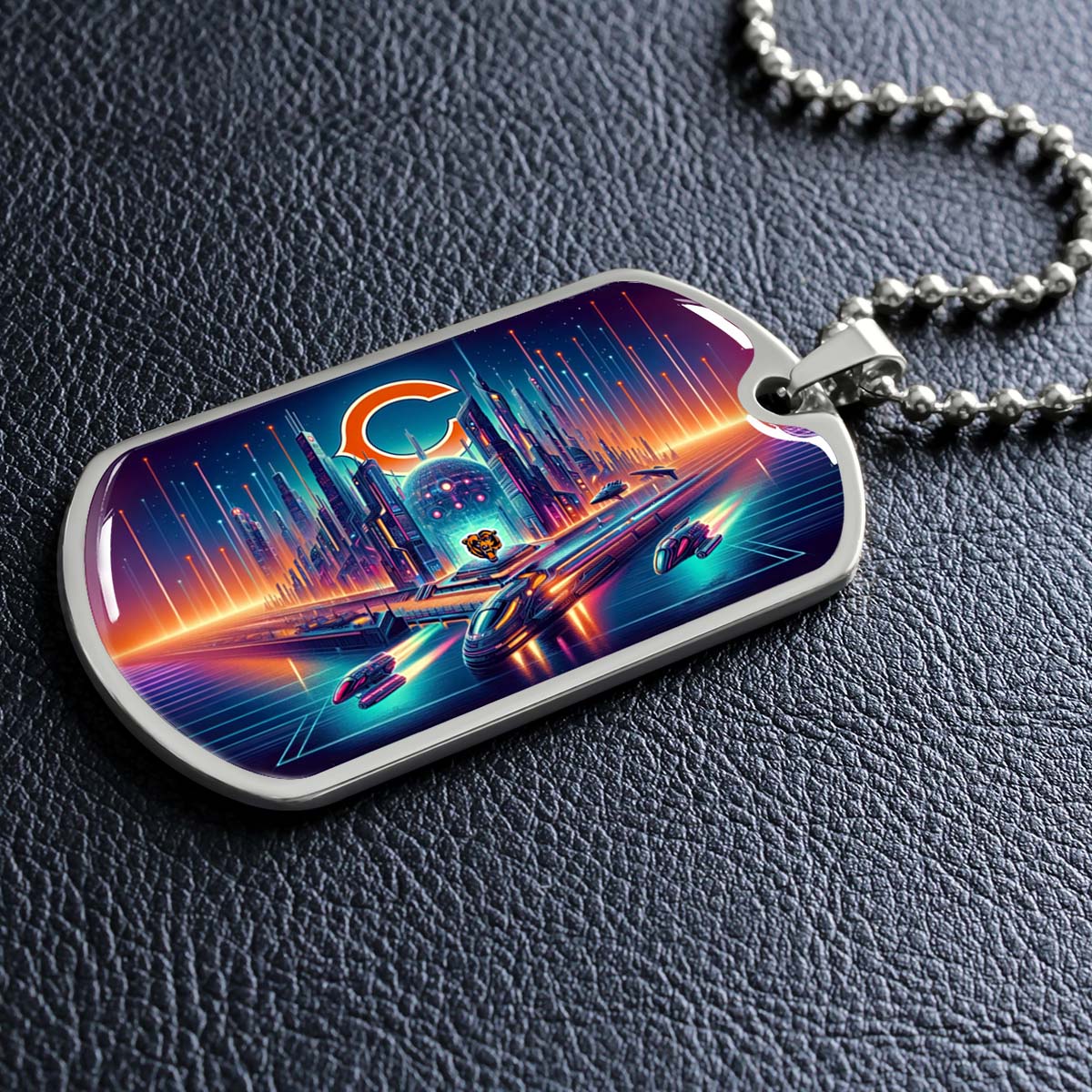 American Football - AFD006 - Chicago Bears Futuristic City - American Football Dog Tag - Military Ball Chain - Luxury Dog Tag