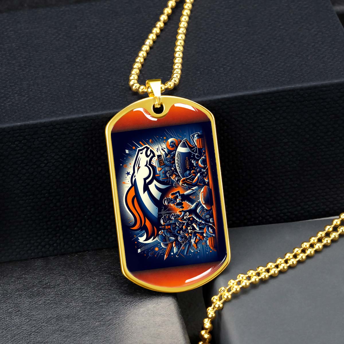American Football - AFD010 - Denver Broncos NFL Super Bowl - American Football Dog Tag - Military Ball Chain - Luxury Dog Tag