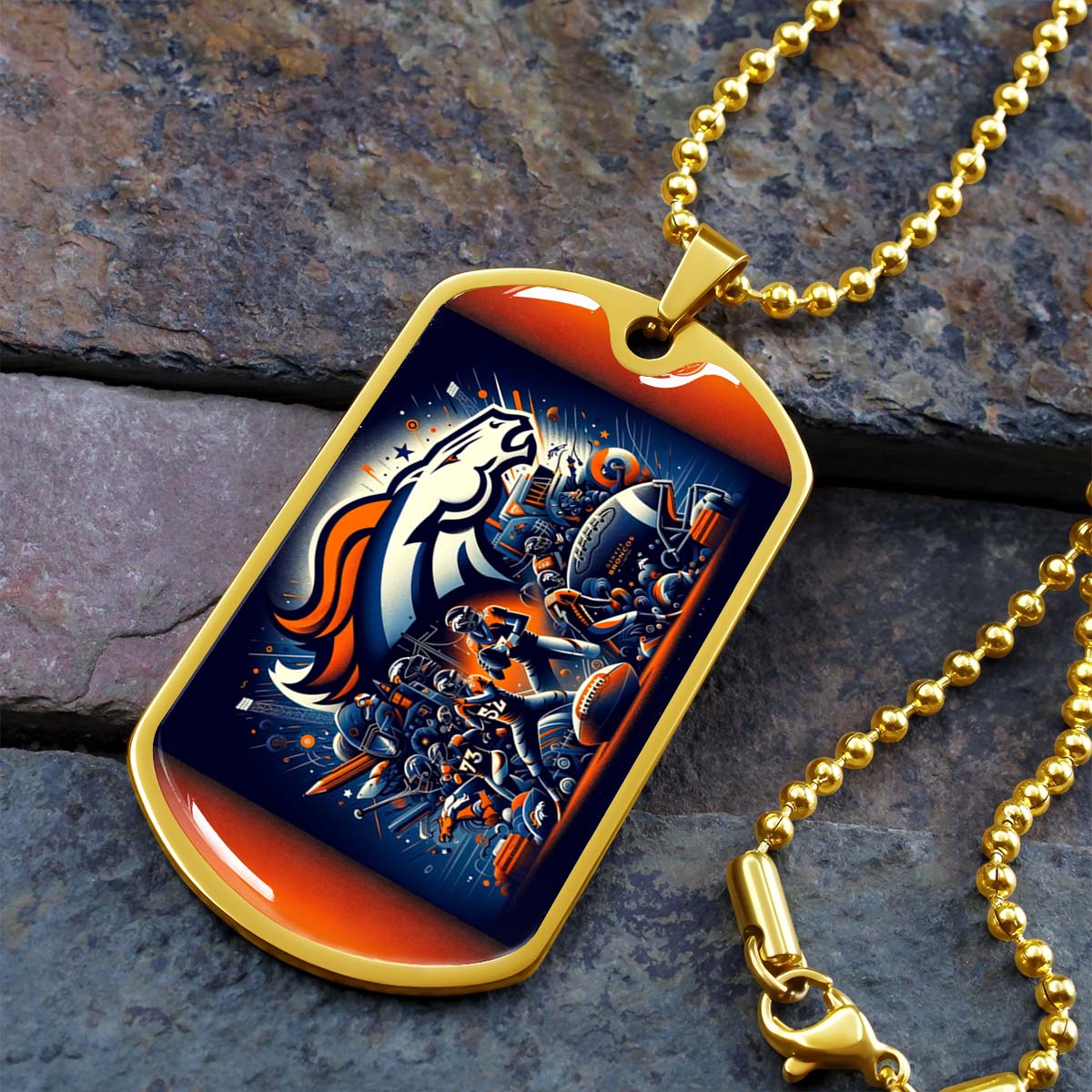 American Football - AFD010 - Denver Broncos NFL Super Bowl - American Football Dog Tag - Military Ball Chain - Luxury Dog Tag