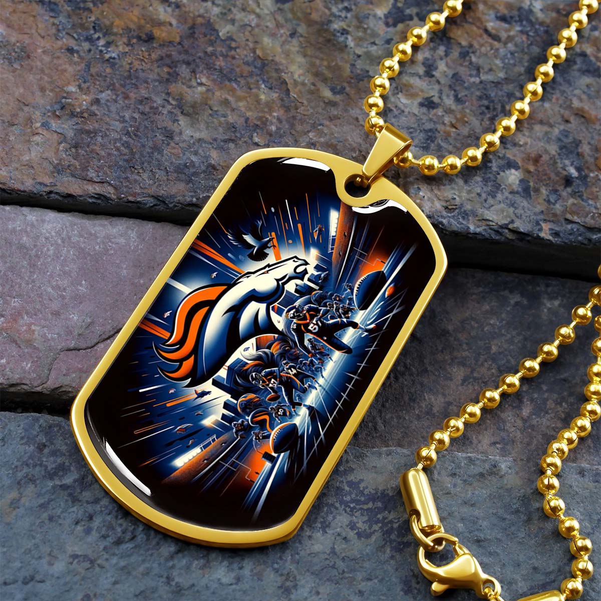 American Football - AFD011 - Denver Broncos NFL Team - American Football Dog Tag - Military Ball Chain - Luxury Dog Tag