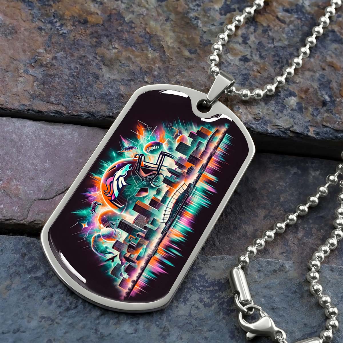 American Football - AFD013 - Denver Broncos - American Football Dog Tag - Military Ball Chain - Luxury Dog Tag