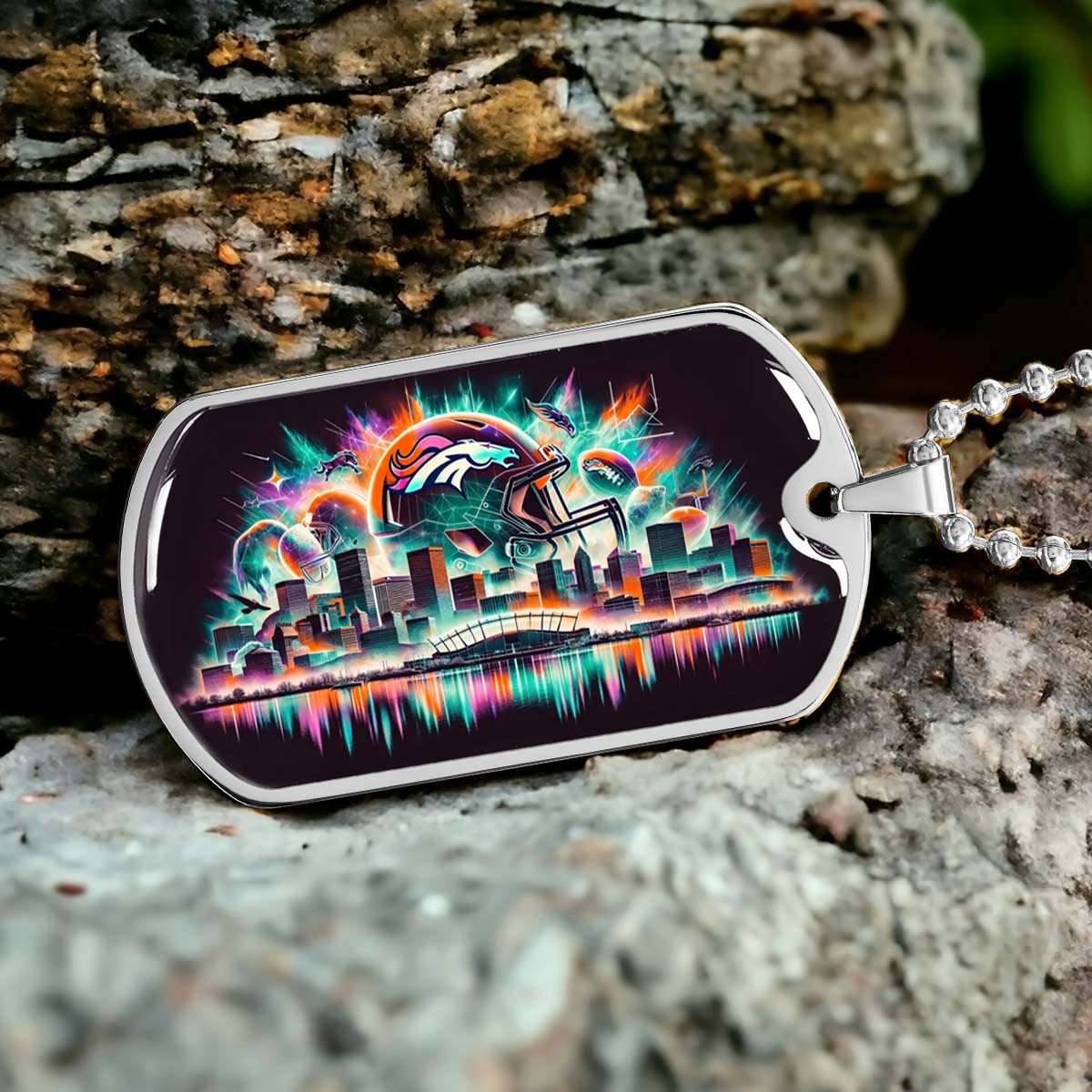 American Football - AFD013 - Denver Broncos - American Football Dog Tag - Military Ball Chain - Luxury Dog Tag