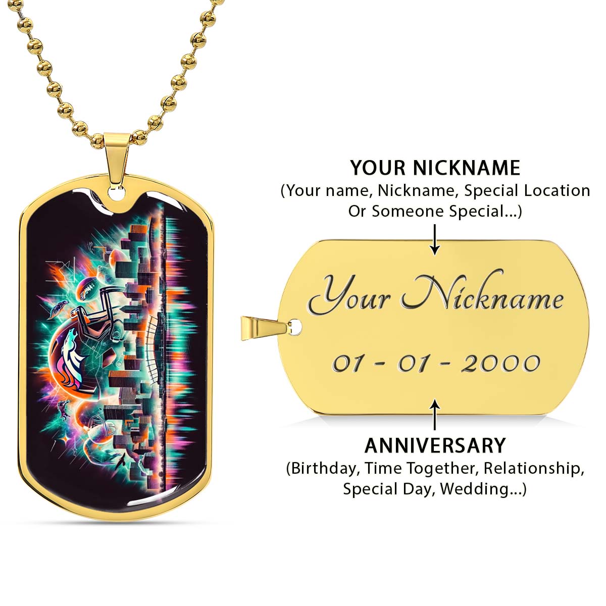 American Football - AFD013 - Denver Broncos - American Football Dog Tag - Military Ball Chain - Luxury Dog Tag