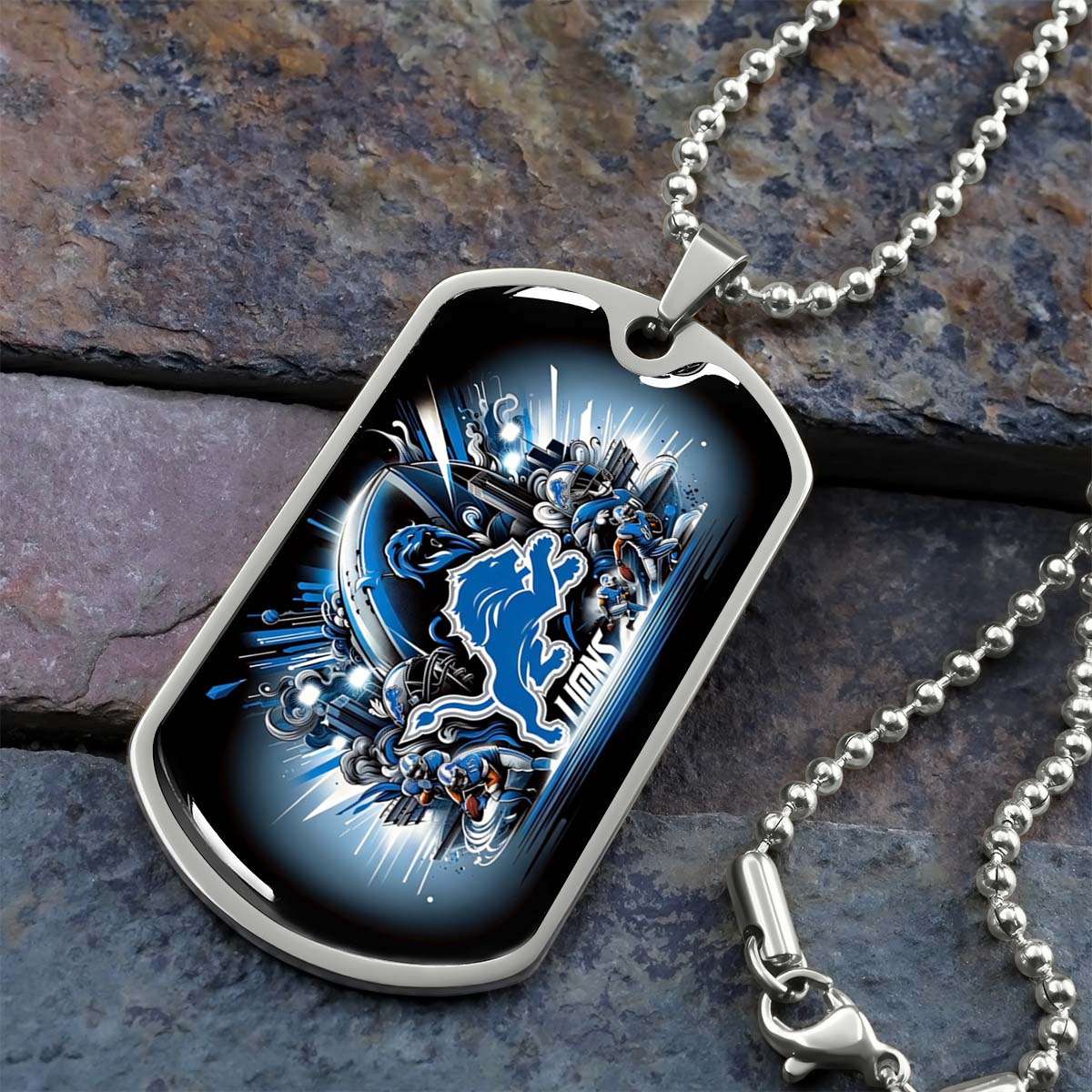 American Football - AFD014 - Detroit Lions NFL Football Team - American Football Dog Tag - Military Ball Chain - Luxury Dog Tag