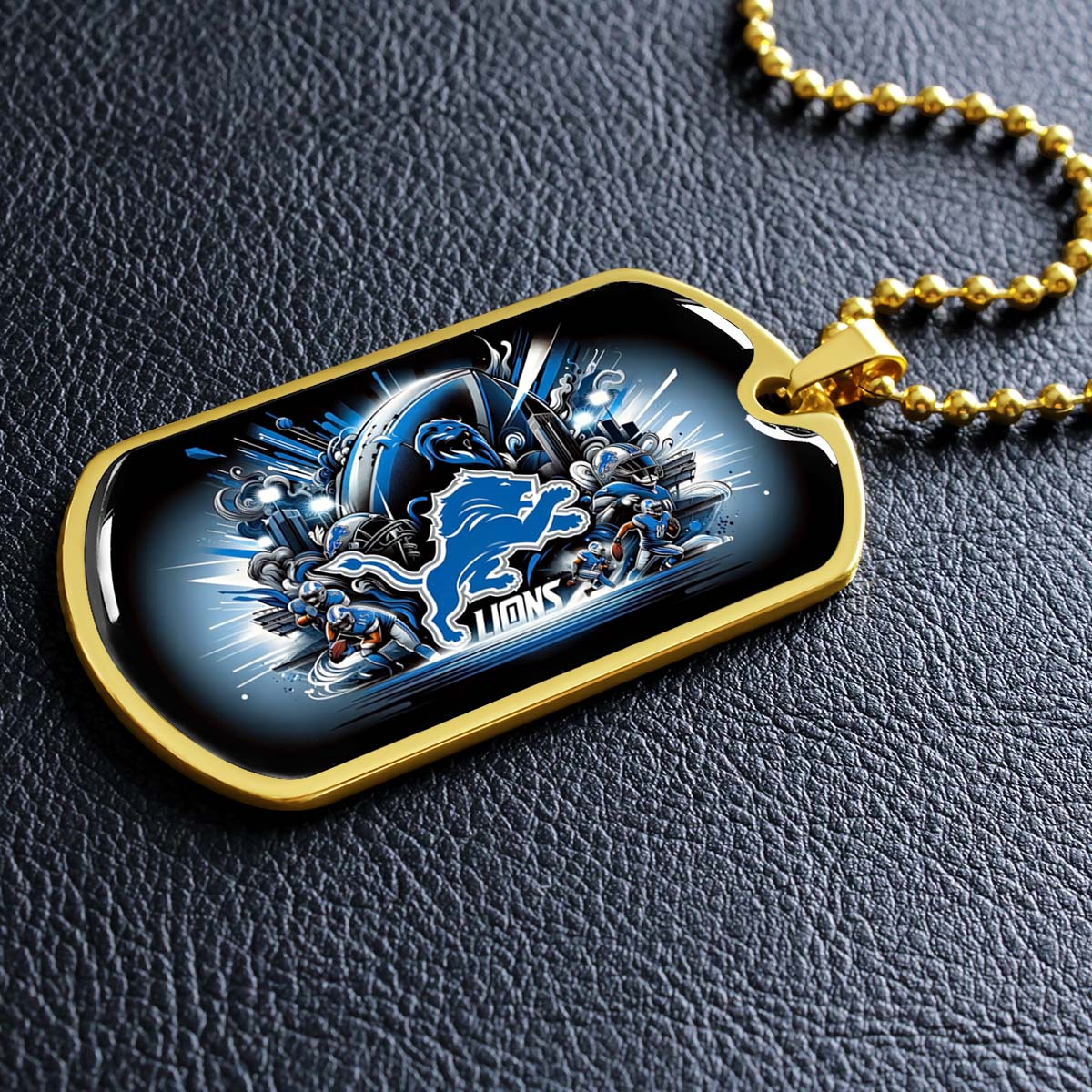 American Football - AFD014 - Detroit Lions NFL Football Team - American Football Dog Tag - Military Ball Chain - Luxury Dog Tag