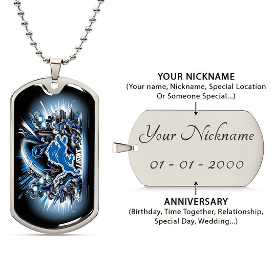 American Football - AFD014 - Detroit Lions NFL Football Team - American Football Dog Tag - Military Ball Chain - Luxury Dog Tag