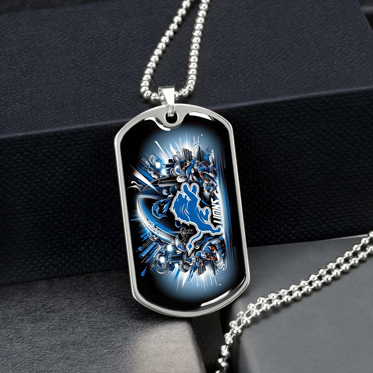American Football - AFD014 - Detroit Lions NFL Football Team - American Football Dog Tag - Military Ball Chain - Luxury Dog Tag