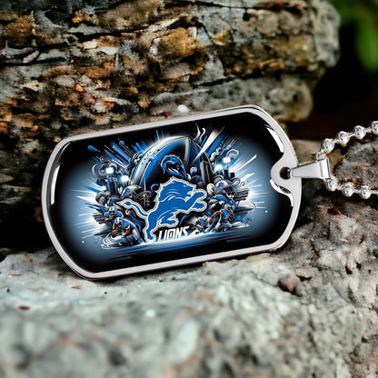 American Football - AFD014 - Detroit Lions NFL Football Team - American Football Dog Tag - Military Ball Chain - Luxury Dog Tag